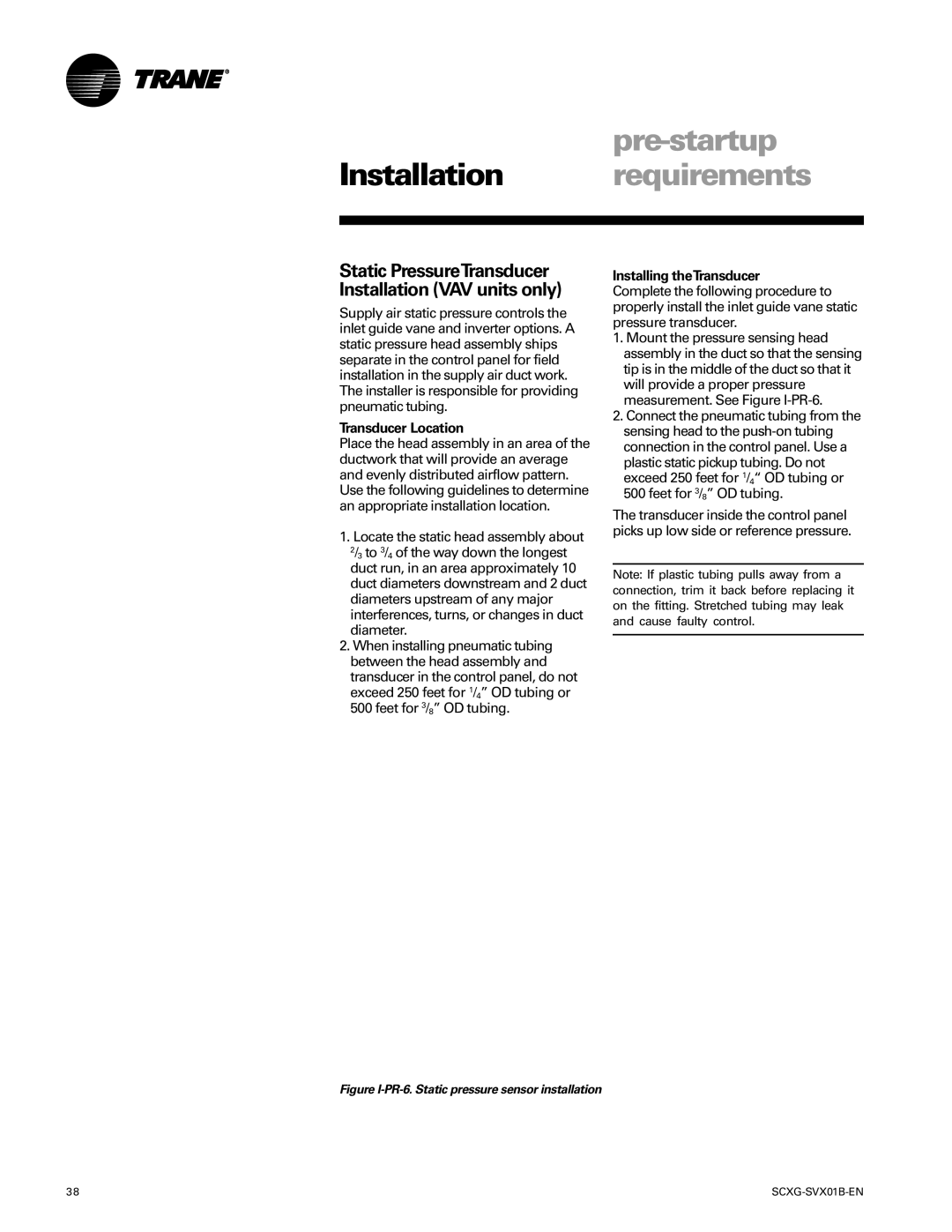 Trane SCXG-SVX01B-EN Static PressureTransducer Installation VAV units only, Transducer Location, Installing theTransducer 