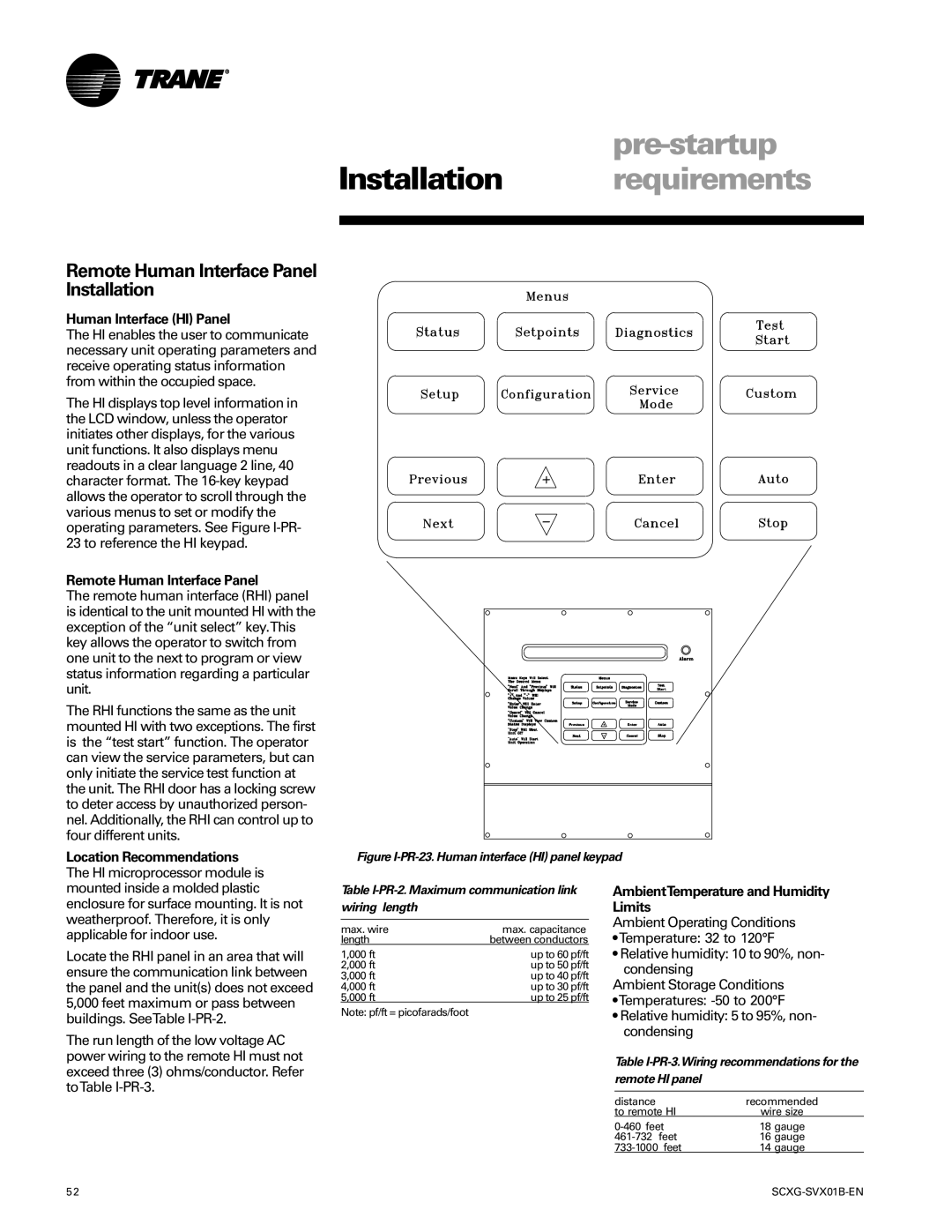 Trane SCXG-SVX01B-EN manual Remote Human Interface Panel Installation, Human Interface HI Panel, Location Recommendations 