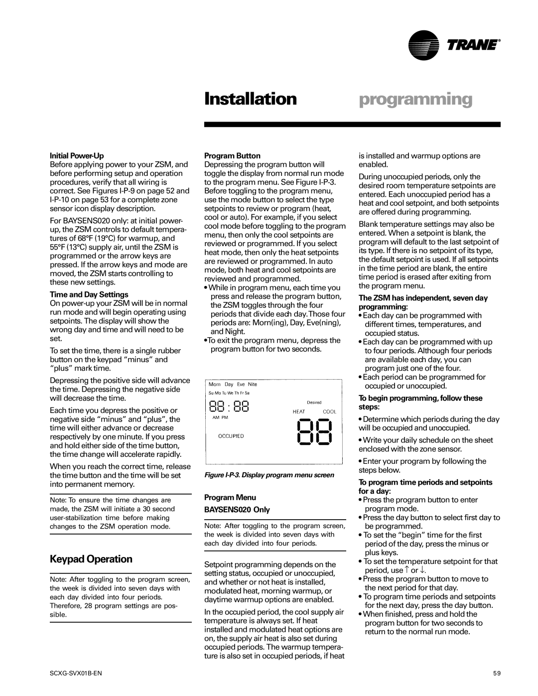 Trane SCXG-SVX01B-EN manual Keypad Operation 