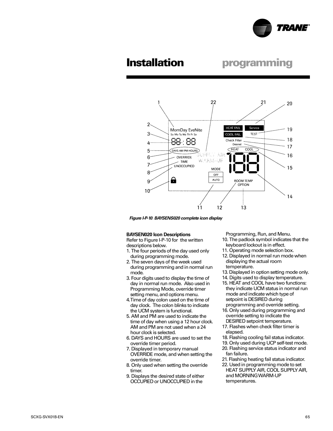 Trane SCXG-SVX01B-EN manual Figure I-P-10.BAYSENS020 complete icon display 