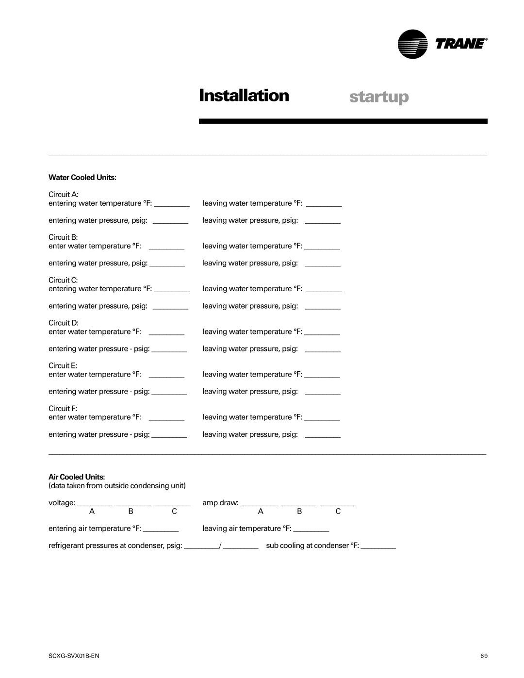 Trane SCXG-SVX01B-EN manual Water Cooled Units, Air Cooled Units 