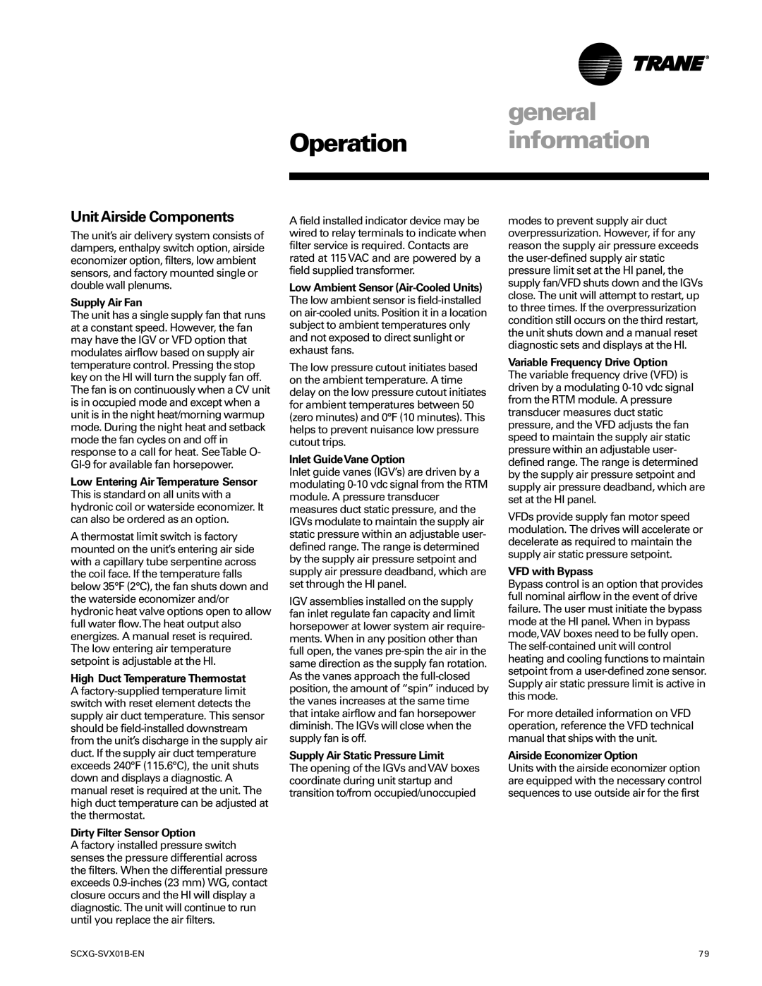 Trane SCXG-SVX01B-EN manual UnitAirside Components 