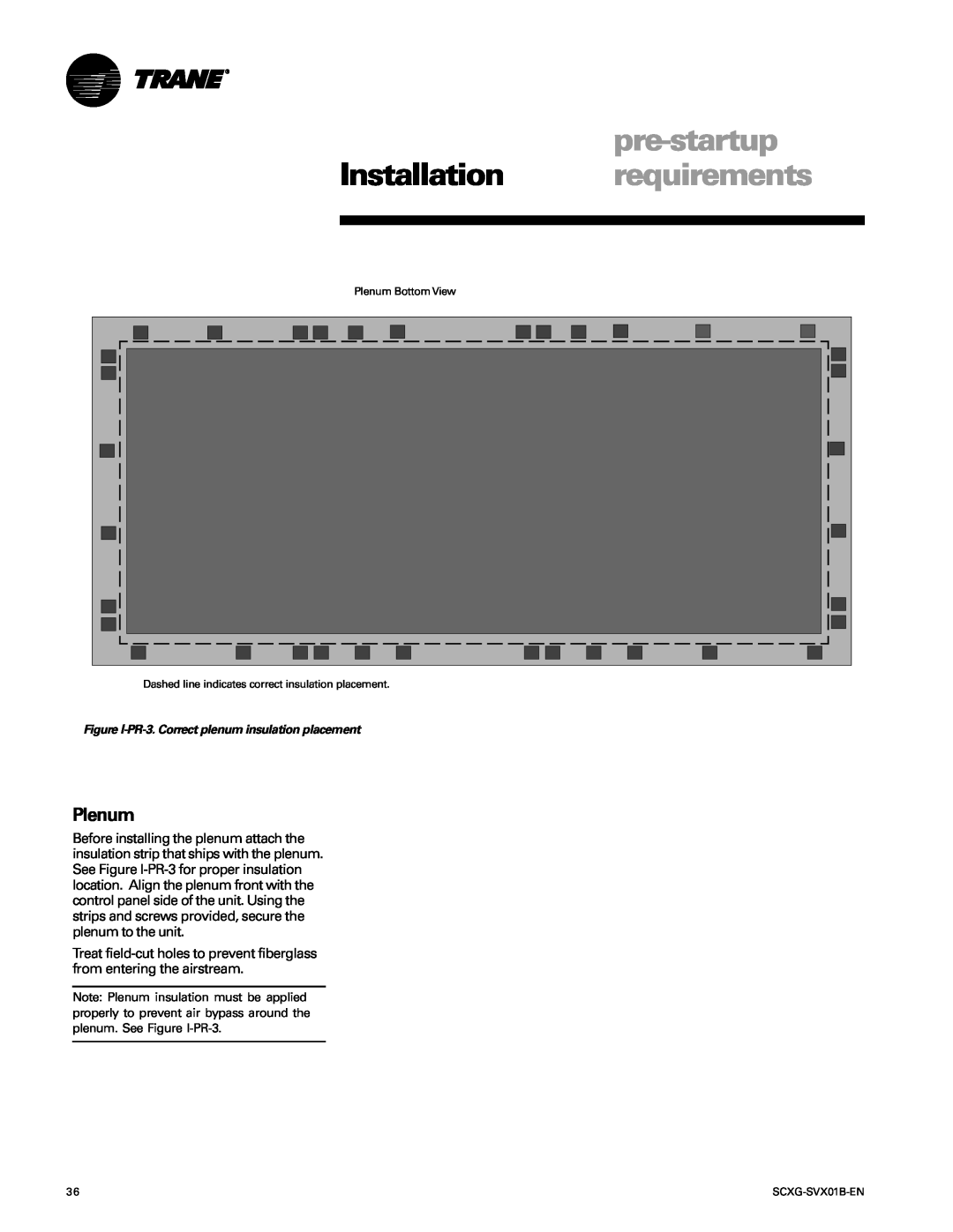 Trane SCXG-SVX01B-EN Plenum, pre-startup, Installation requirements, Figure I-PR-3.Correct plenum insulation placement 