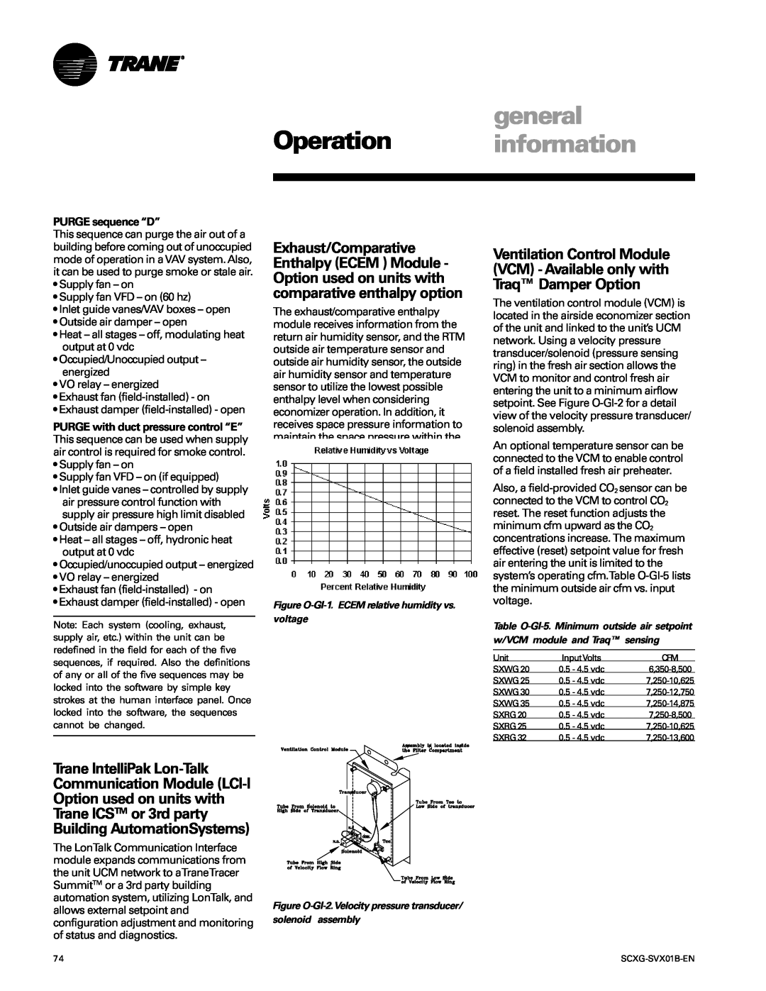 Trane SCXG-SVX01B-EN manual general Operation information, PURGE sequence “D” 