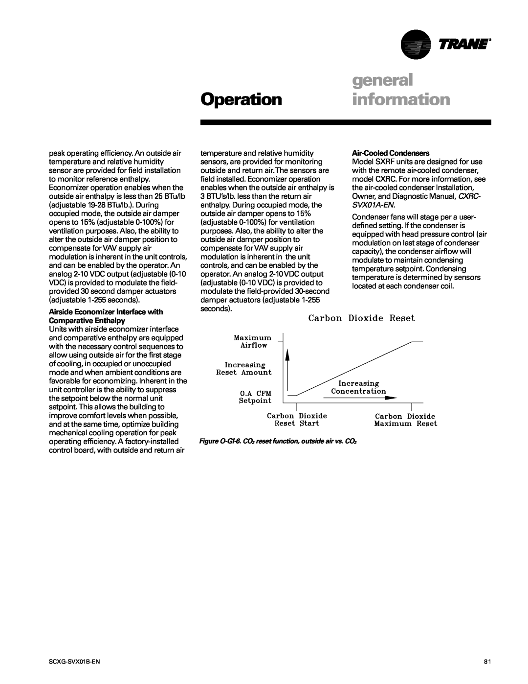 Trane SCXG-SVX01B-EN manual general Operation information, Air-CooledCondensers 