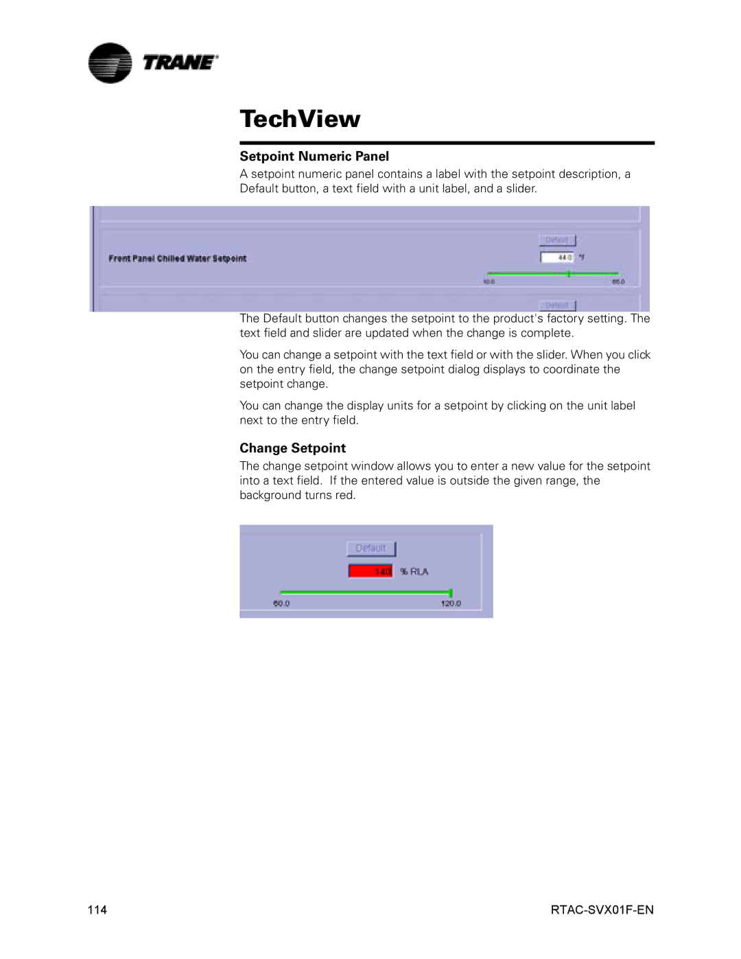 Trane Series R Air-Cooled Helical Rotary Liquid Chillers, RTAC 140-500 ton units (60 Hz) manual Setpoint Numeric Panel 