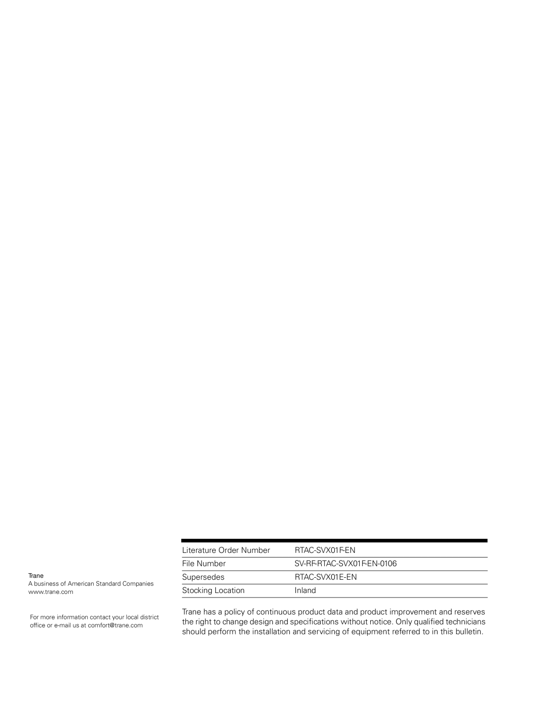 Trane Series R Air-Cooled Helical Rotary Liquid Chillers, RTAC 140-500 ton units (60 Hz) manual RTAC-SVX01F-EN 