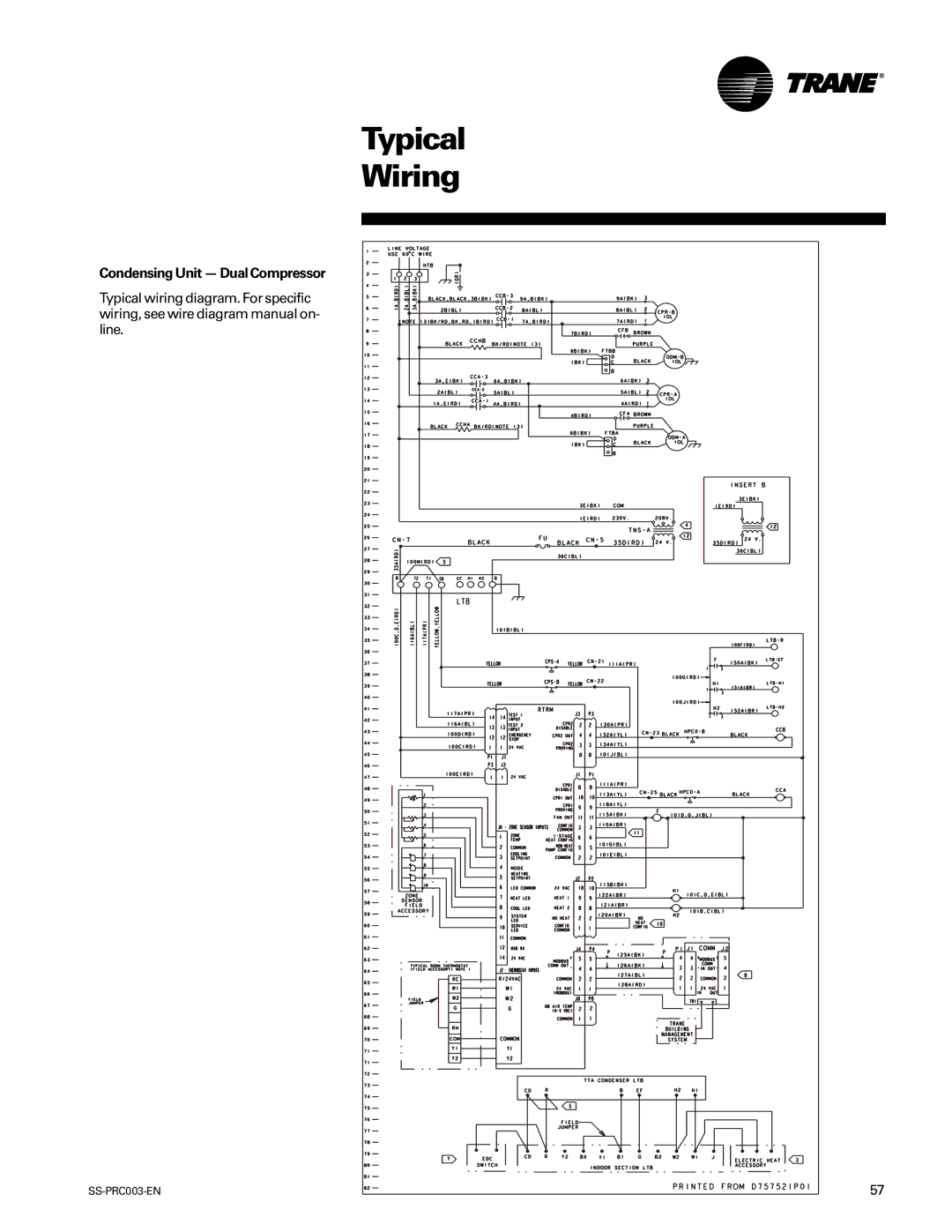 Trane SS-PRC003-EN manual Typical Wiring 