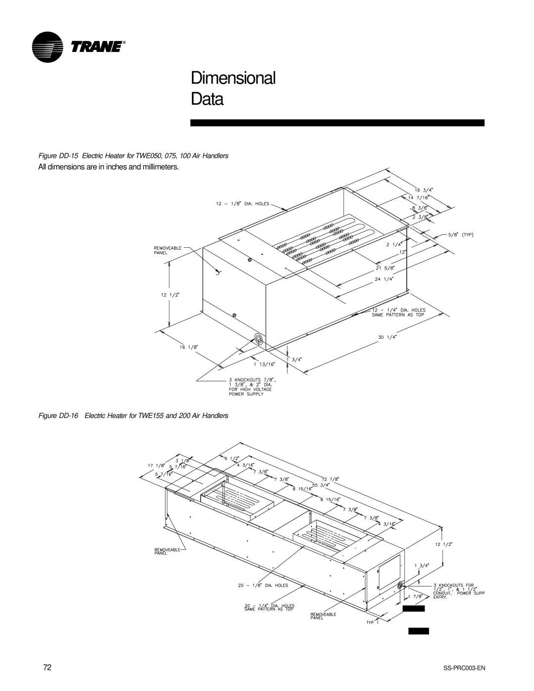 Trane SS-PRC003-EN manual Figure DD-16 Electric Heater for TWE155 and 200 Air Handlers, 18 1/8 