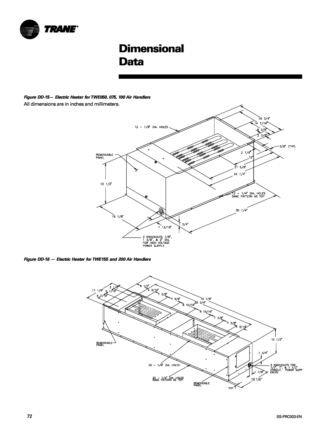 Trane SS-PRC003-EN manual Dimensional Data, 18 1/8” 