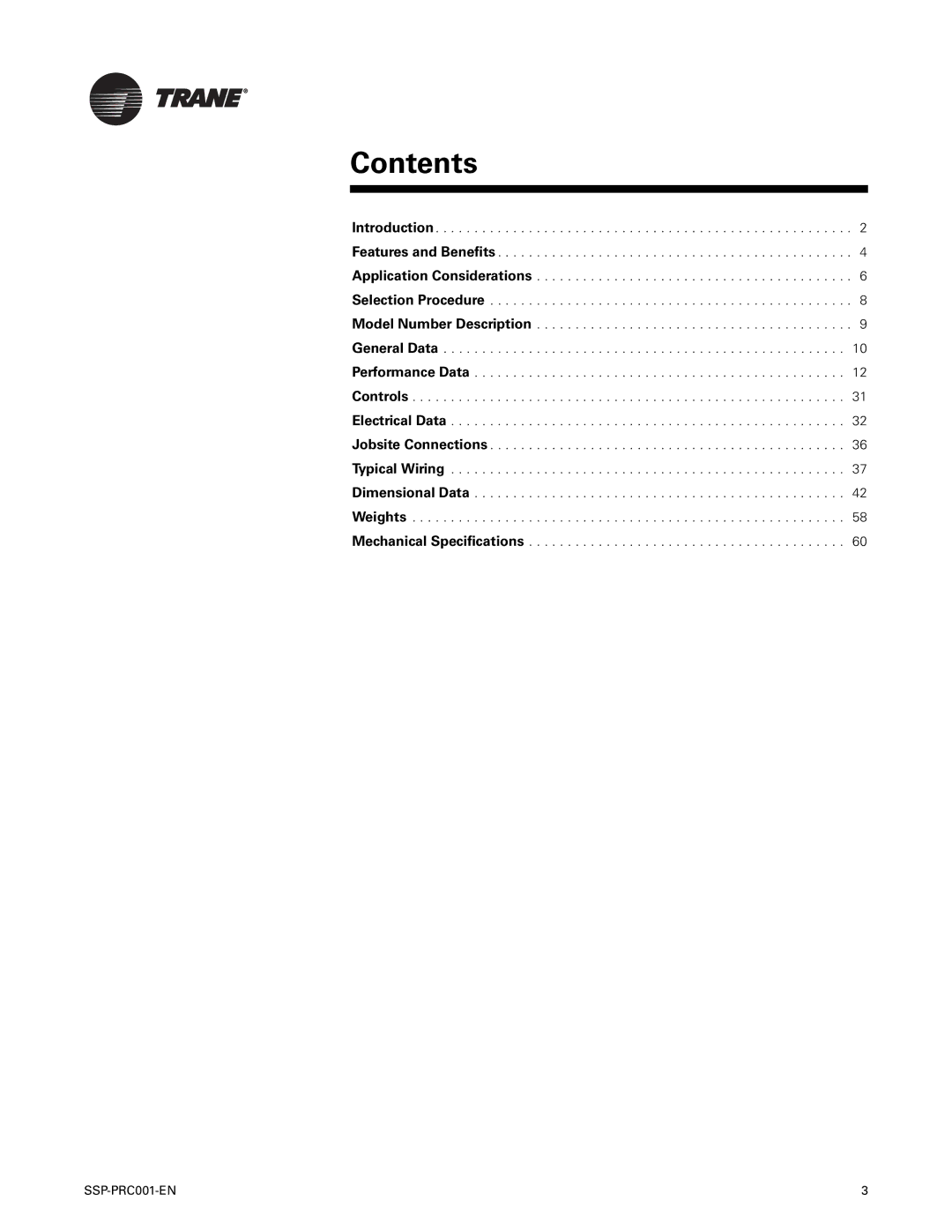 Trane SSP-PRC001-EN manual Contents 