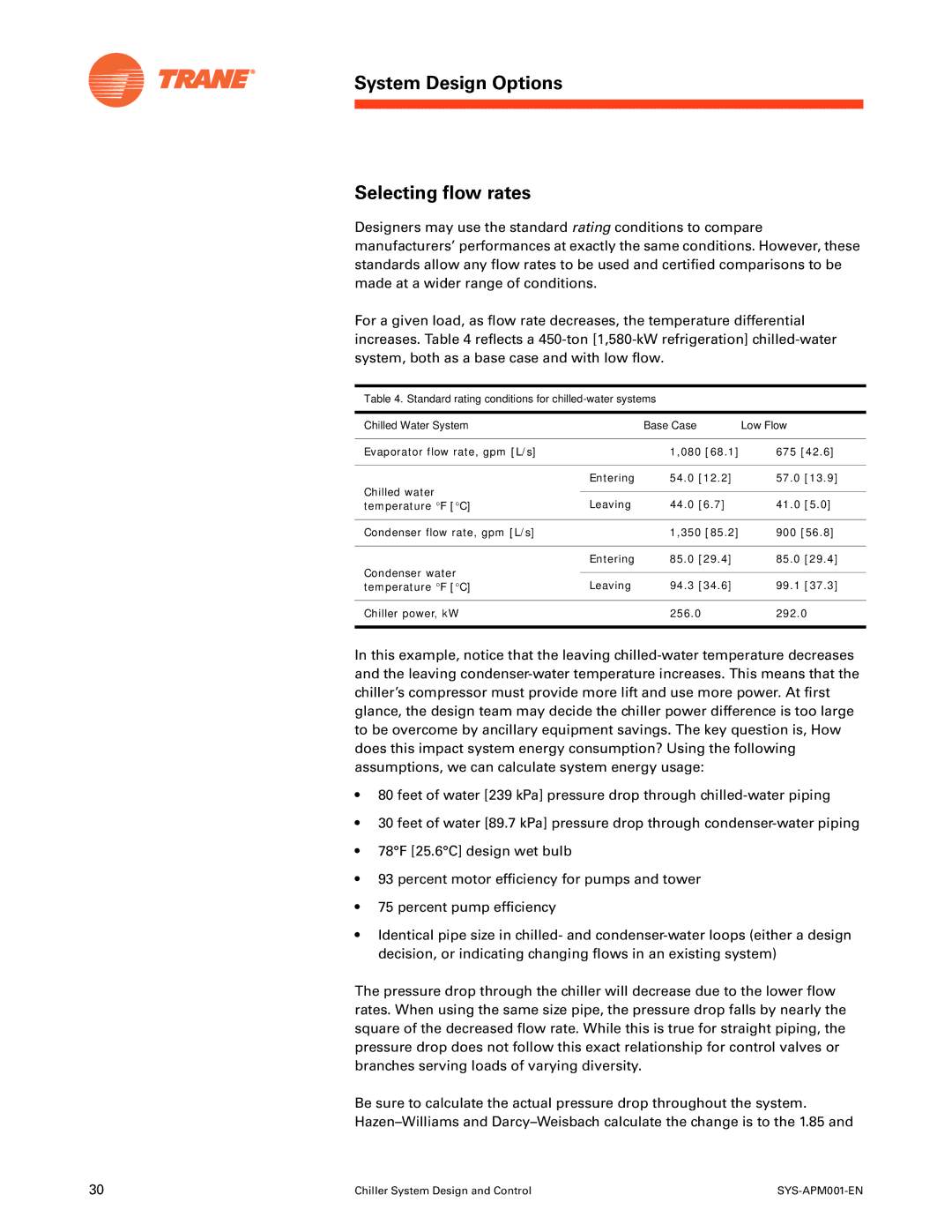 Trane SYS-APM001-EN manual System Design Options Selecting flow rates 