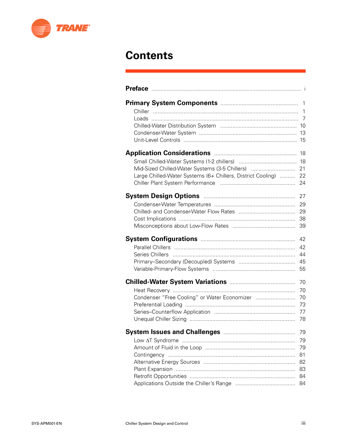 Trane SYS-APM001-EN manual Contents 