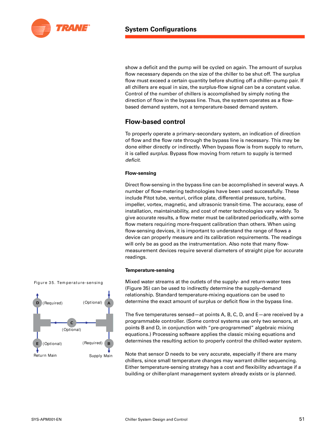 Trane SYS-APM001-EN manual Flow-based control, Flow-sensing, Temperature-sensing 