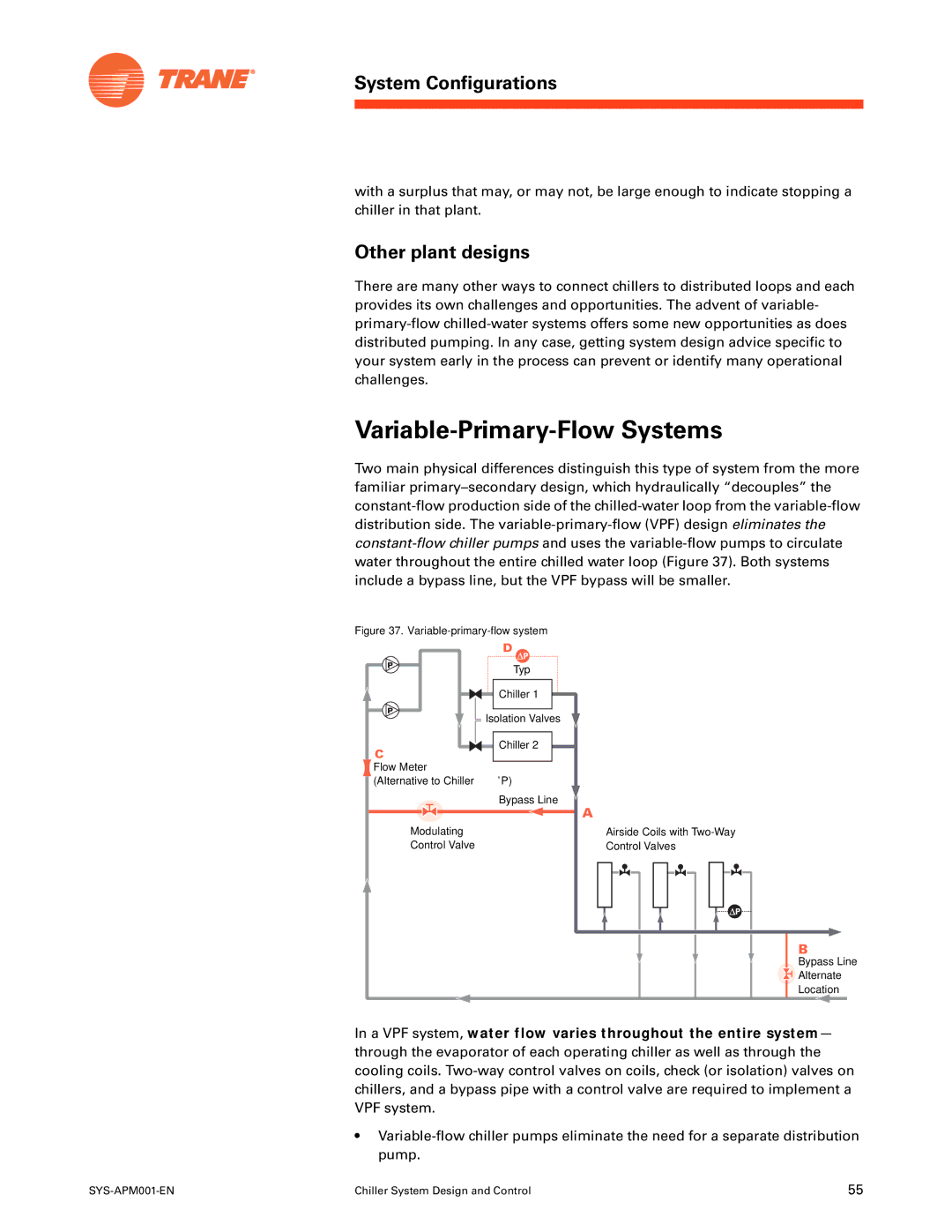 Trane SYS-APM001-EN manual Variable-Primary-Flow Systems, Other plant designs 