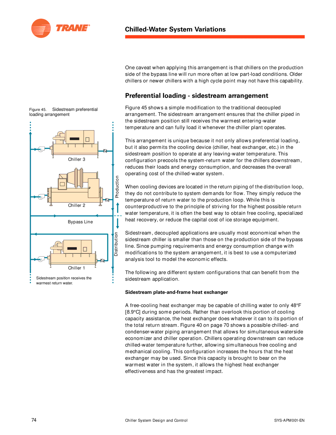 Trane SYS-APM001-EN manual Preferential loading sidestream arrangement, Sidestream plate-and-frame heat exchanger 