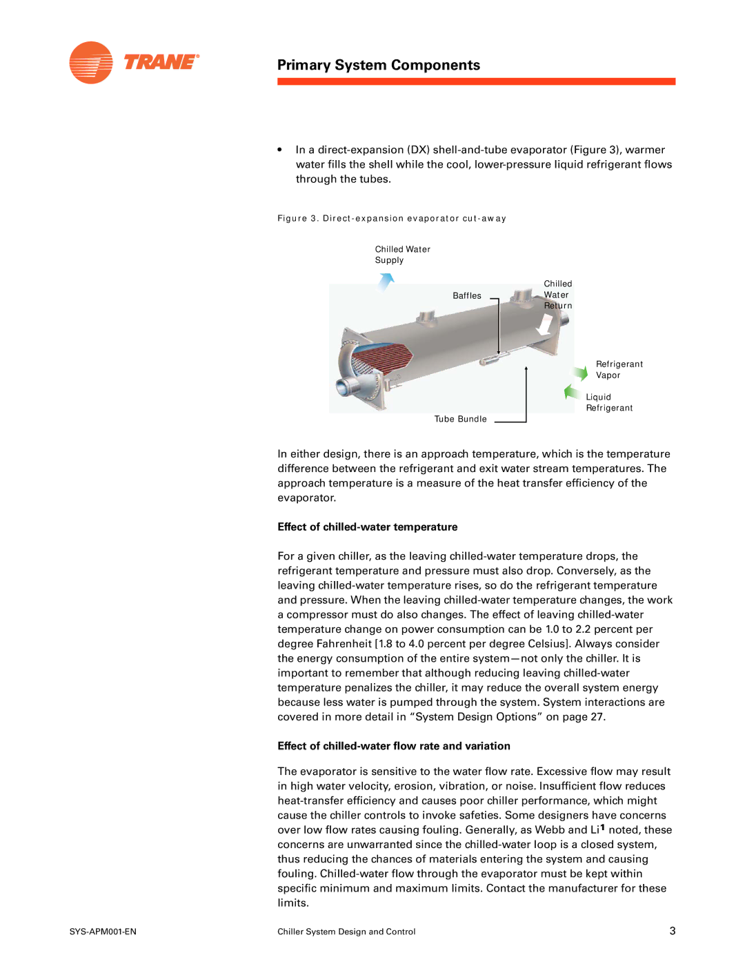 Trane SYS-APM001-EN manual Effect of chilled-water temperature, Effect of chilled-water flow rate and variation 