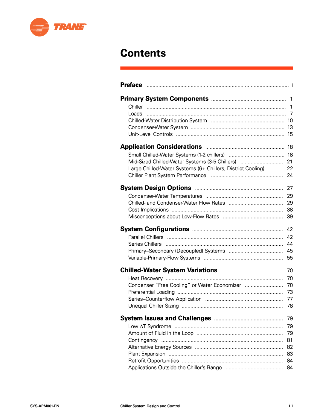 Trane SYS-APM001-EN manual Contents 