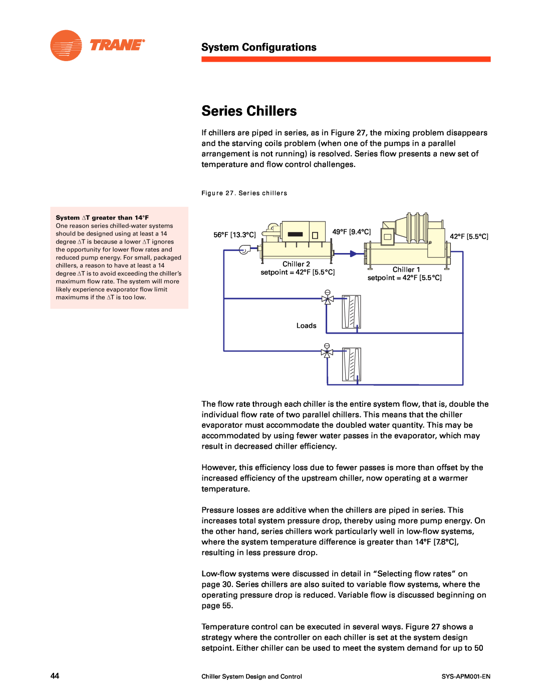 Trane SYS-APM001-EN manual Series Chillers, System Configurations, Series chillers 