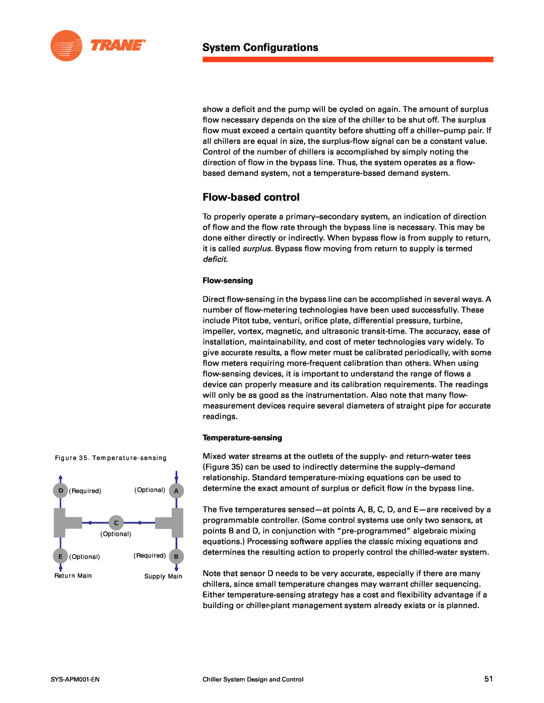 Trane SYS-APM001-EN manual Flow-based control, System Configurations, Flow-sensing, Temperature-sensing 