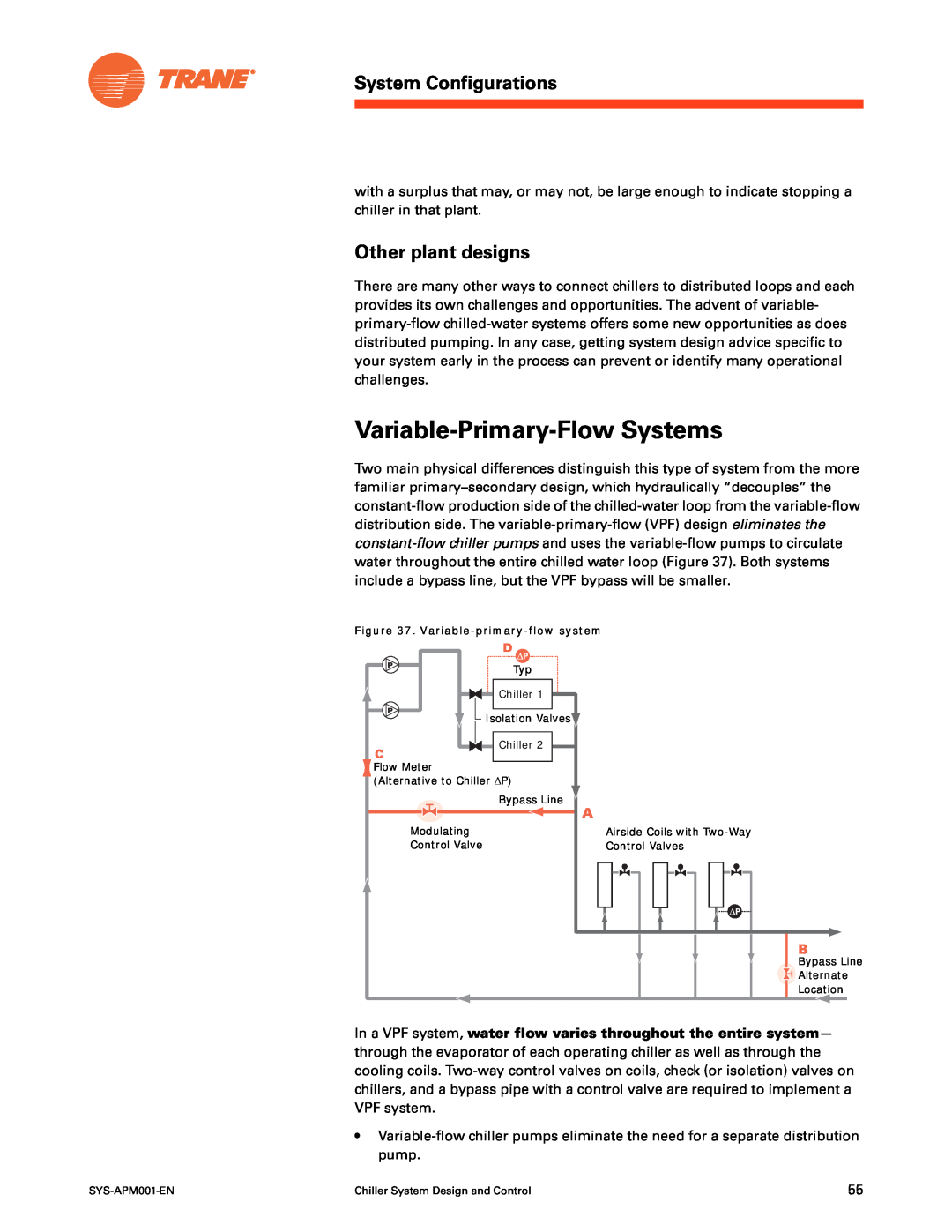 Trane SYS-APM001-EN manual Variable-Primary-Flow Systems, Other plant designs, System Configurations 