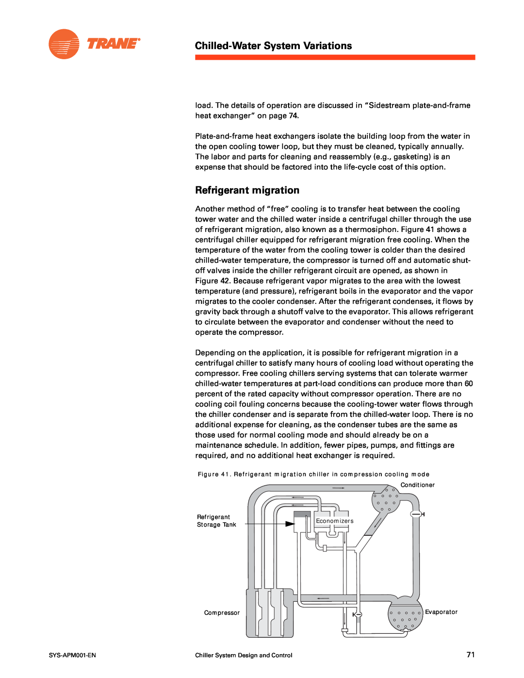 Trane SYS-APM001-EN manual Chilled-Water System Variations, Refrigerant migration 