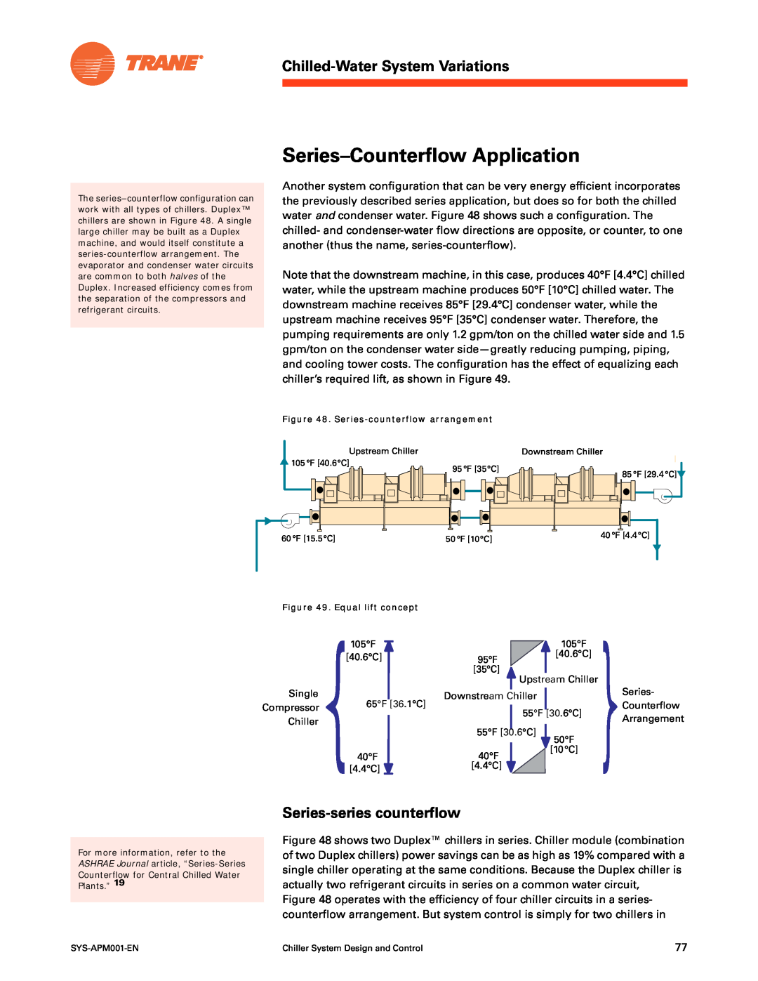 Trane SYS-APM001-EN manual Series-Counterflow Application, Series-series counterflow, Chilled-Water System Variations 