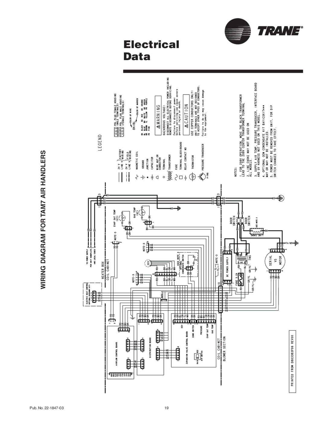 Trane TAM7A0C48H41SB, TAM7A0C60H51SB, TAM7B0C60H51SA, TAM7A0C42H31SB, TAM7A0C36H31SB Wiring Diagram for TAM7 AIR Handlers 