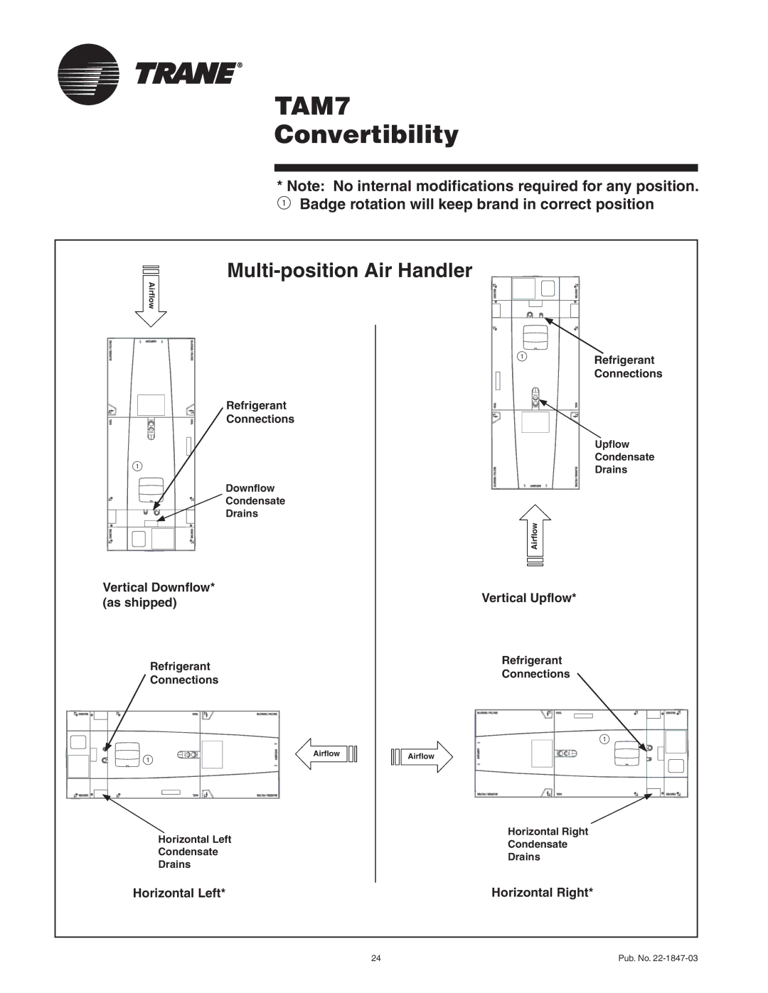 Trane TAM7A0C60H51SB, TAM7A0C48H41SB, TAM7B0C60H51SA, TAM7A0C42H31SB, TAM7A0C36H31SB, TAM7A0B30H21SB manual Convertibility 