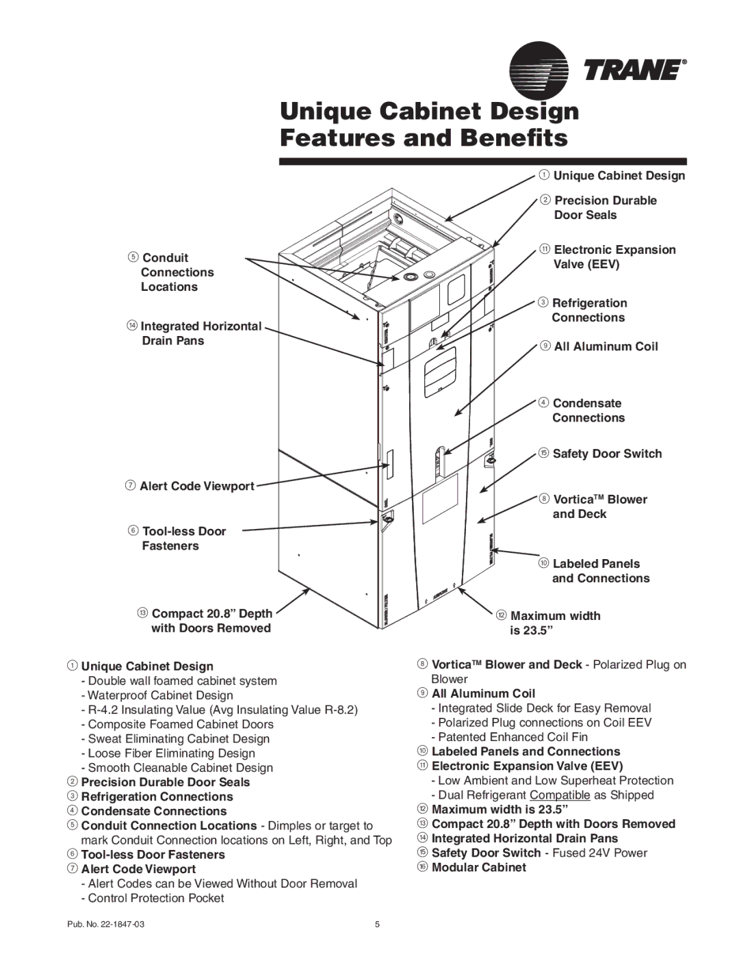 Trane TAM7A0B30H21SB, TAM7A0C60H51SB, TAM7A0C48H41SB, TAM7B0C60H51SA manual Unique Cabinet Design Features and Benefits 