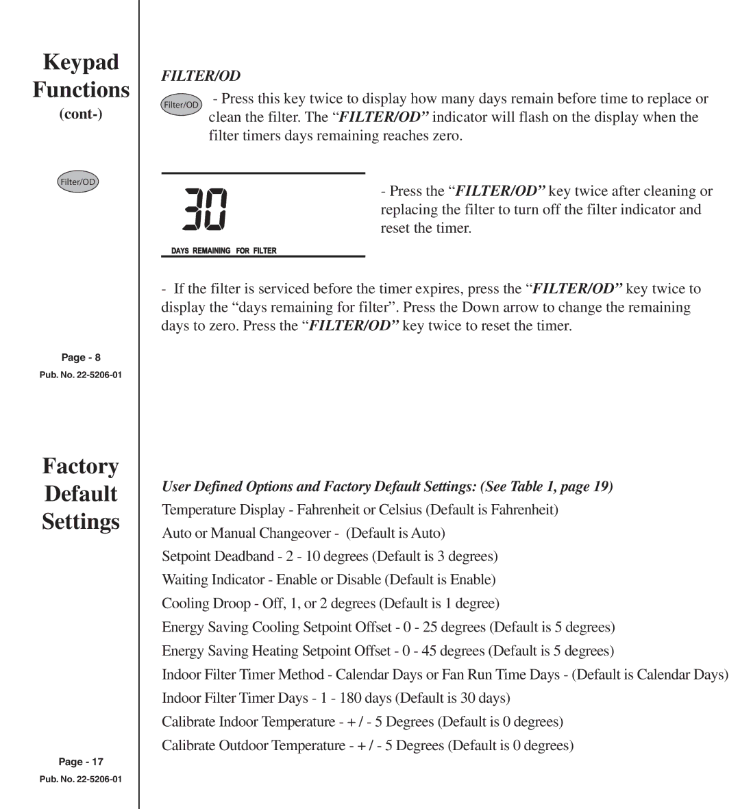 Trane TCONT401AN21MA owner manual User Defined Options and Factory Default Settings See 