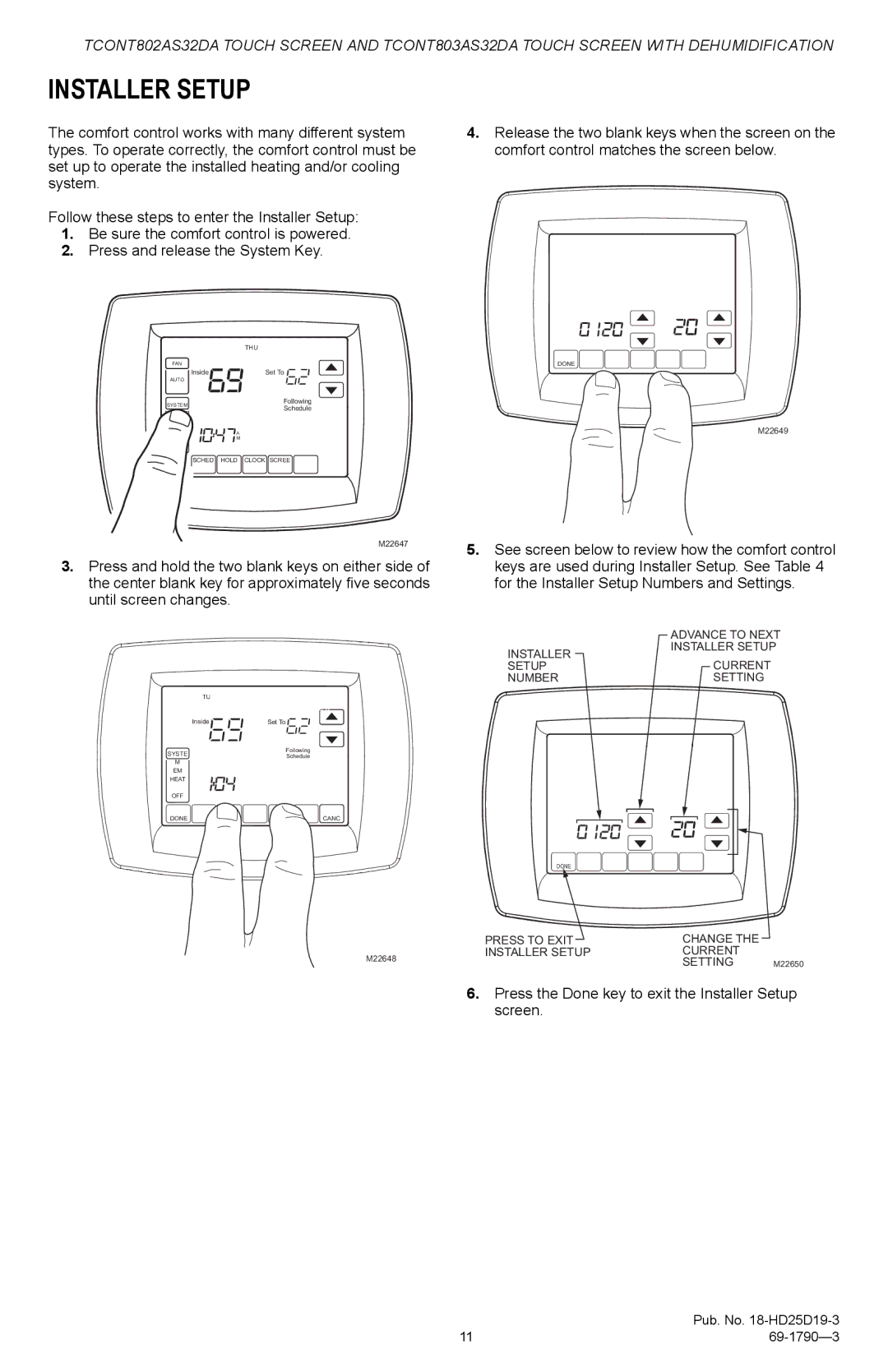 Trane TCONT802AS32DA, TCONT803AS32DA installation instructions Installer Setup 