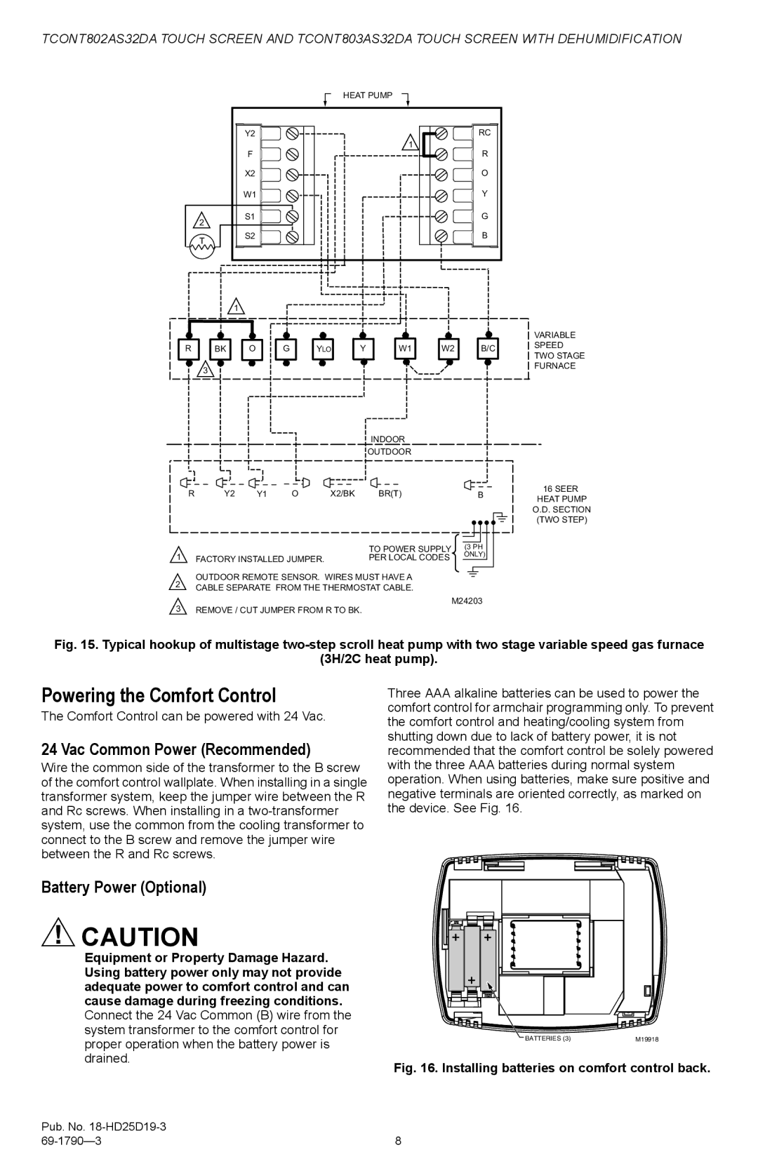 Trane TCONT803AS32DA, TCONT802AS32DA Powering the Comfort Control, Vac Common Power Recommended, Battery Power Optional 