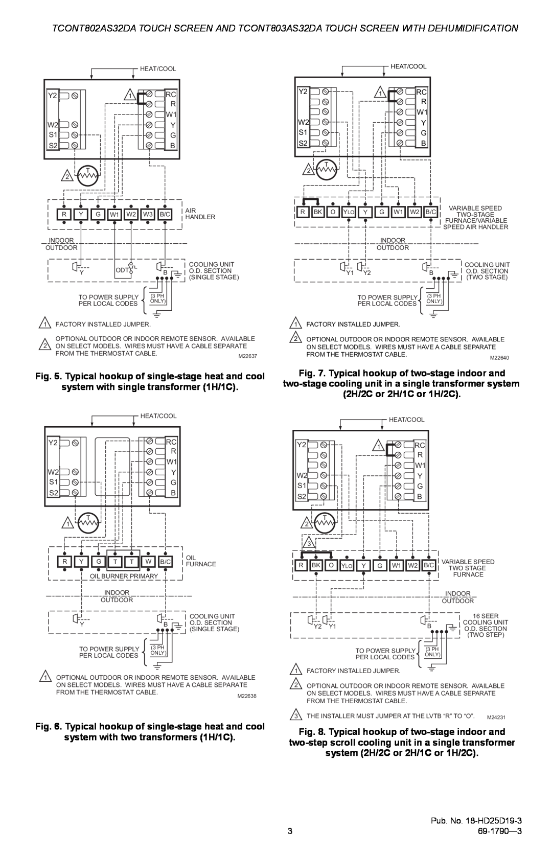 Trane TCONT802AS32DA, TCONT803AS32DA installation instructions system with single transformer 1H/1C 