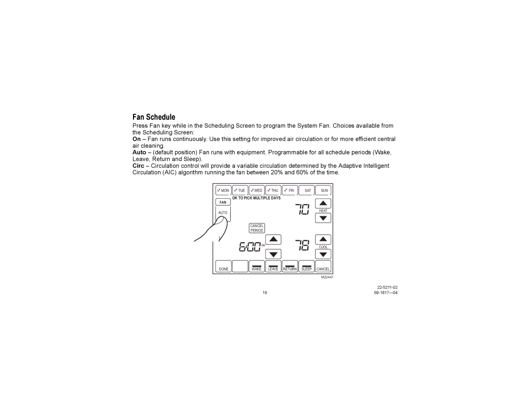 Trane TCONT900AC43UA manual Fan Schedule 