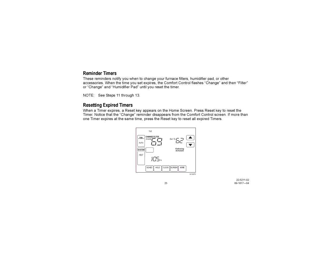 Trane TCONT900AC43UA manual Reminder Timers, Resetting Expired Timers 