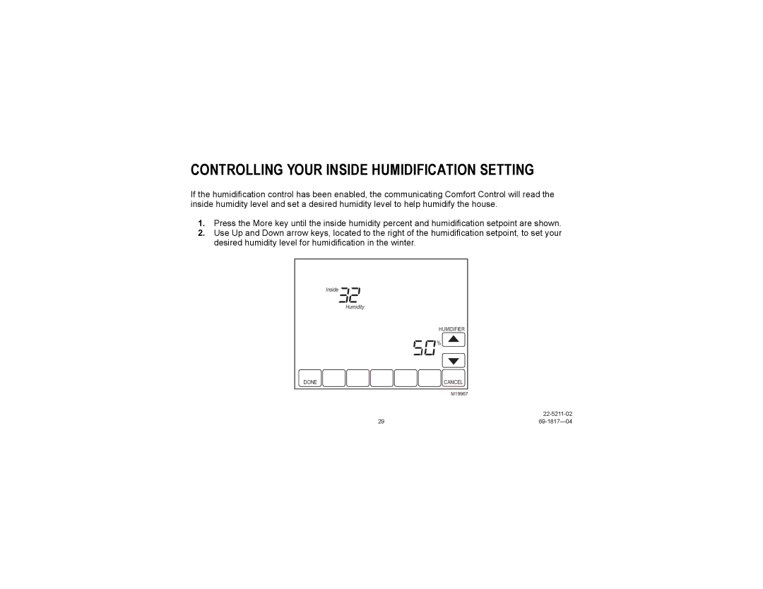 Trane TCONT900AC43UA manual Controlling Your Inside Humidification Setting 