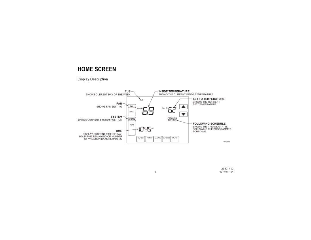 Trane TCONT900AC43UA manual Display Description 