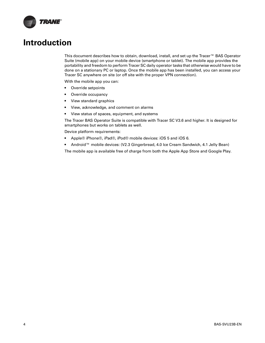 Trane BAS-SVU23B-EN, Tracer BAS Operator Suite manual Introduction 