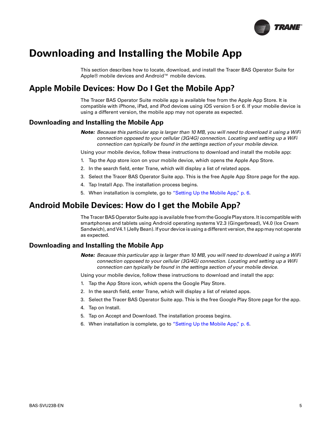 Trane Tracer BAS Operator Suite, BAS-SVU23B-EN manual Downloading and Installing the Mobile App 