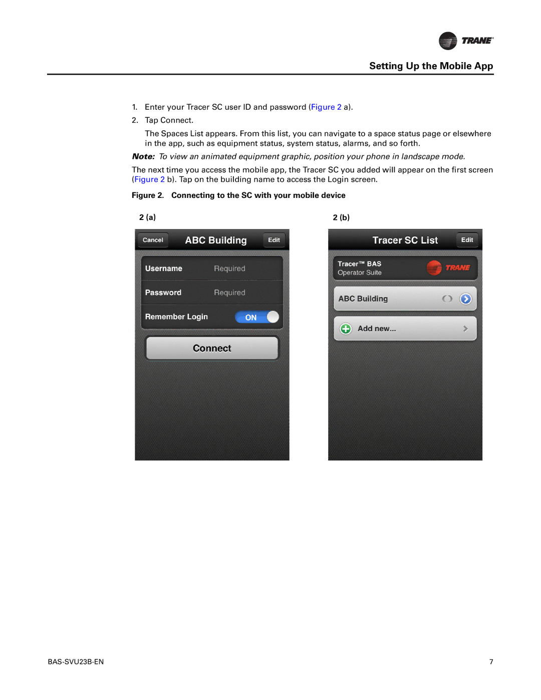 Trane Tracer BAS Operator Suite, BAS-SVU23B-EN manual Setting Up the Mobile App 