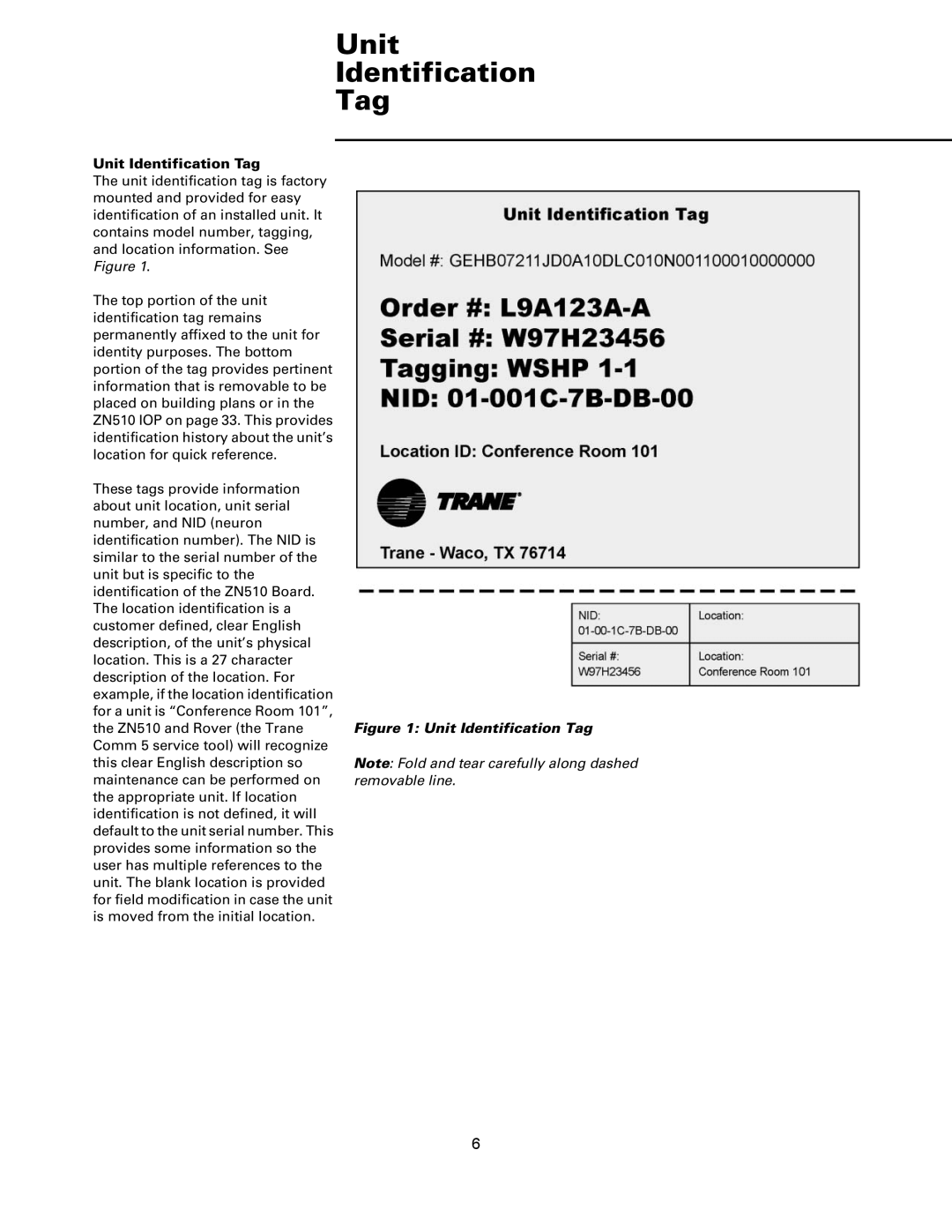 Trane Tracer, ZN510 Controller manual Unit Identification Tag 