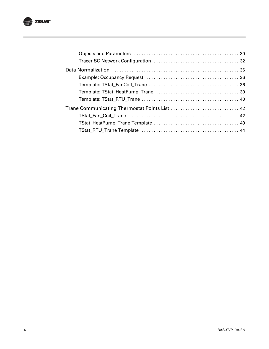 Trane BAS-SVP10A-EN, Trane Communicating Thermostats (BACnet) manual Objects and Parameters Tracer SC Network Configuration 