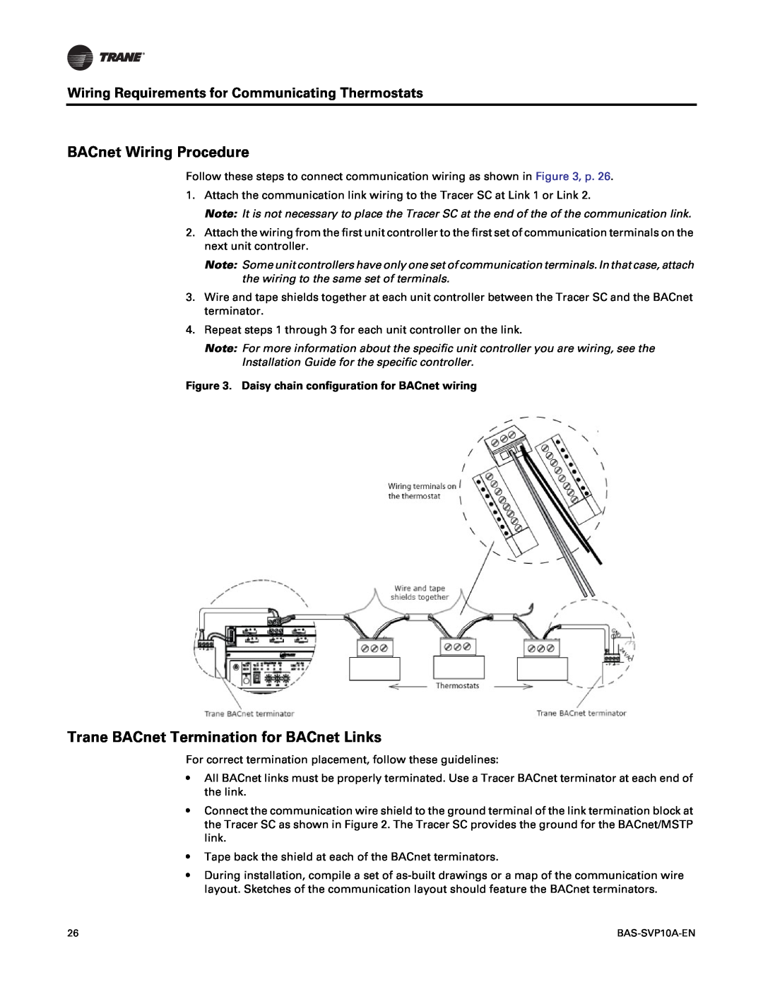 Trane BAS-SVP10A-EN manual BACnet Wiring Procedure, Trane BACnet Termination for BACnet Links 