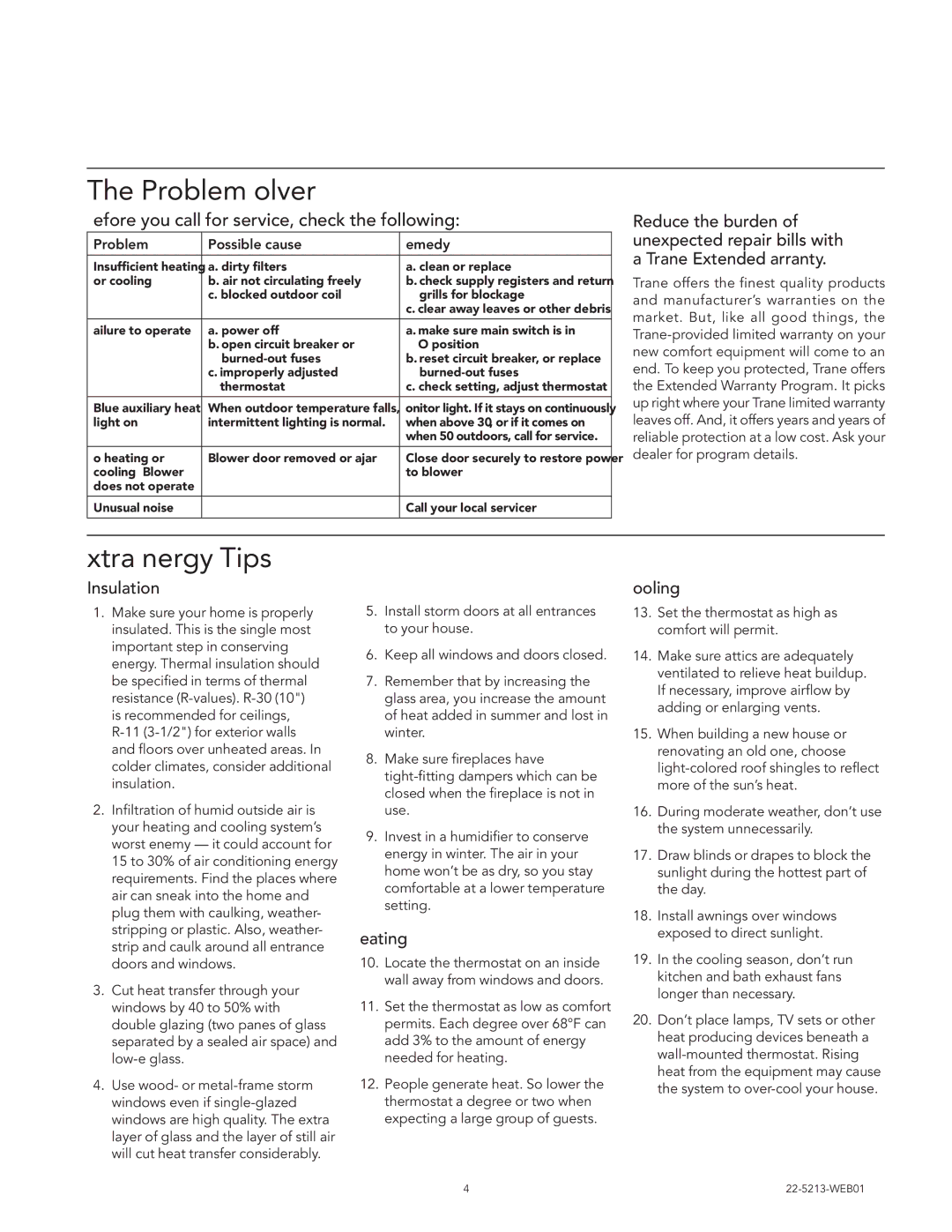 Trane 22-5213-WEB01, Trane Outdoor Units: Heat Pumps, Air Conditioners manual Problem Solver, Extra Energy Tips 