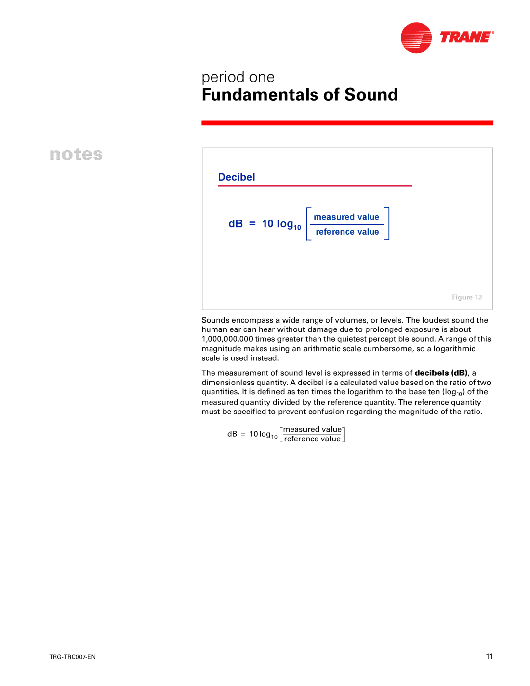 Trane TRG-TRC007-EN manual DB = 10 log, Decibel 
