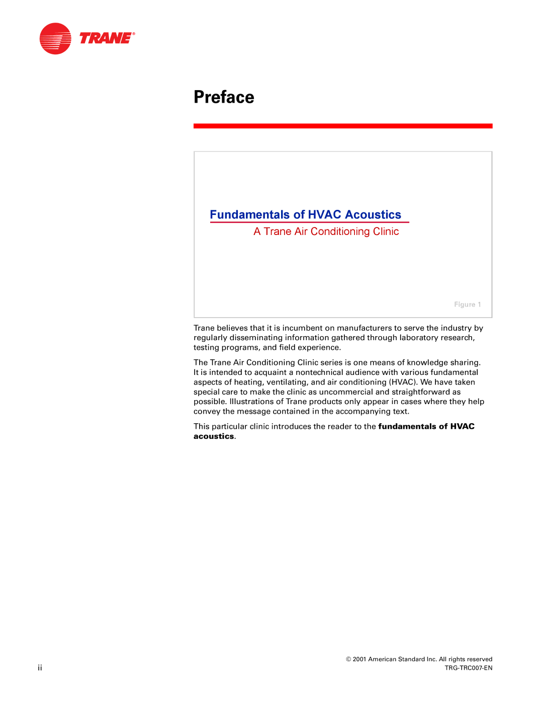 Trane TRG-TRC007-EN manual Preface, Fundamentals of Hvac Acoustics 