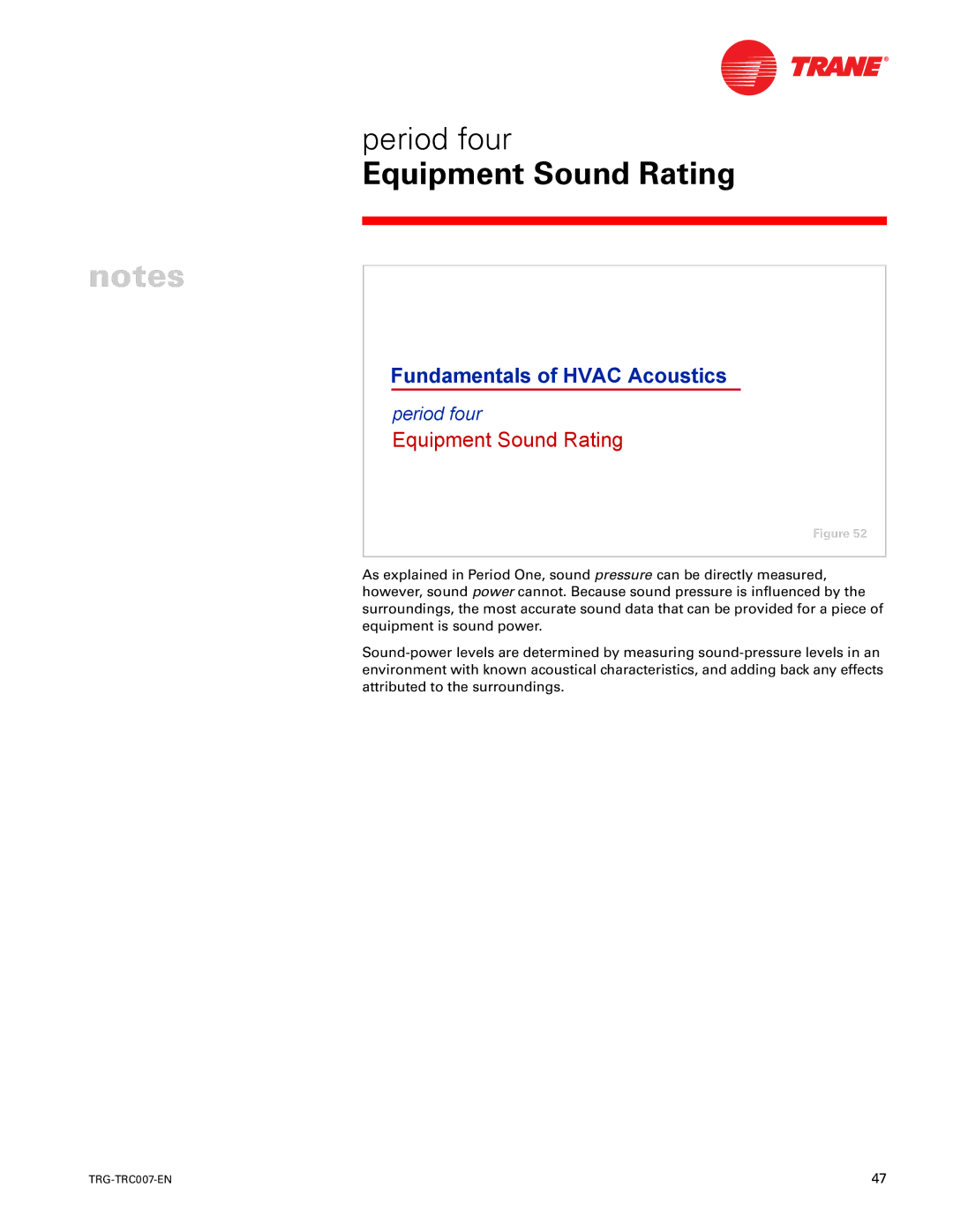 Trane TRG-TRC007-EN manual Equipment Sound Rating 