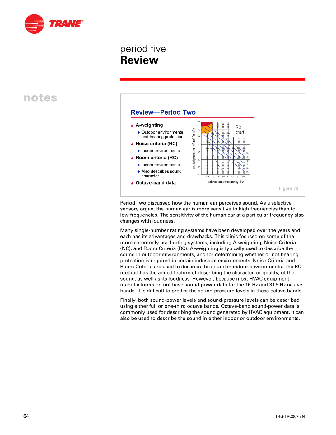 Trane TRG-TRC007-EN manual Review-Period Two, Noise criteria NC Room criteria RC 