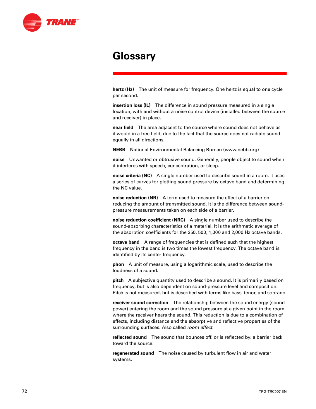 Trane TRG-TRC007-EN manual Glossary 